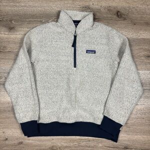 Womens Patagonia Woolyester Fleece Oatmeal, Navy Quarter Zip Pullover  Sz Medium